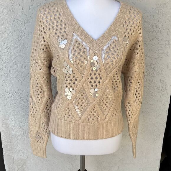 NWT WHBM white house black market cable knit embellished sweater M - Picture 4 of 14